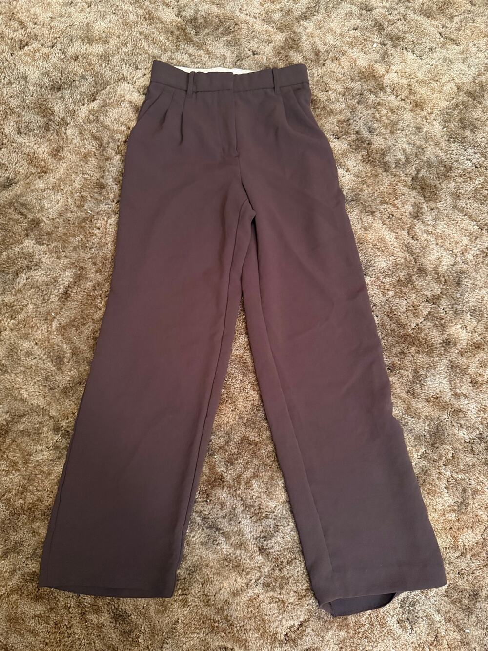 Aritzia Wilfred The Effortless Pant High-Rise Wide-Leg Pleated Trousers Brown